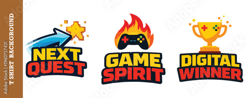 Next quest game spirit digital winner trophy controller fire pixel star logo.