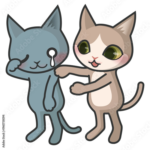 泣いている猫と慰める猫のキャラクター