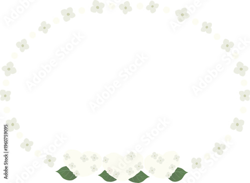 White Heart Hydrangea Floral Wreath Frame for Wedding Logo and Invitation Vector Isolated | Elegant Japanese Style Circle Design　白いハート紫陽花の円形リースフレーム（ロゴ・招待状用）ベクター｜背景透過・上品な和風ウェディング素材