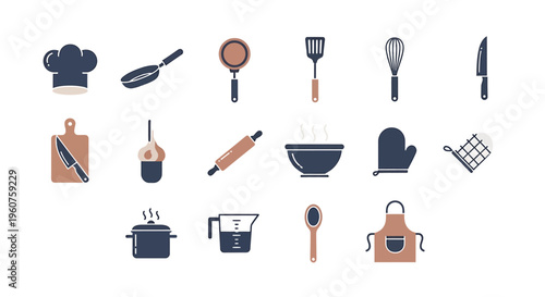 A collection of fifteen minimalist kitchen and cooking icons set on a clean white background area Vector, illustration Vector Art