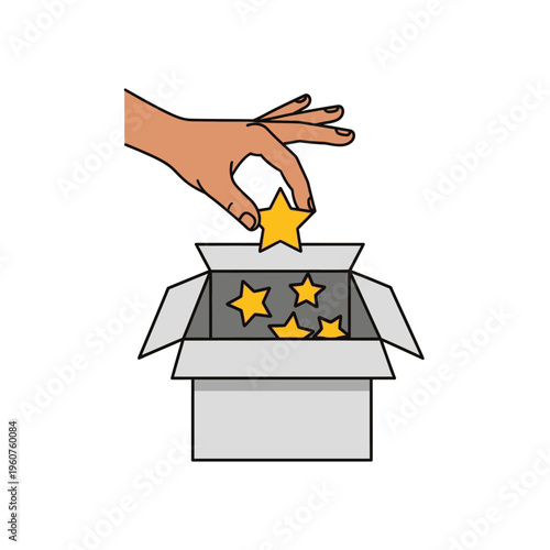 Hand placing star into a box, representing achievements and rewards