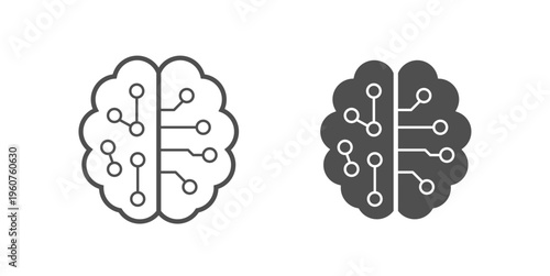 AI Brain Line Icon – Artificial Intelligence Neural Network Technology Symbol