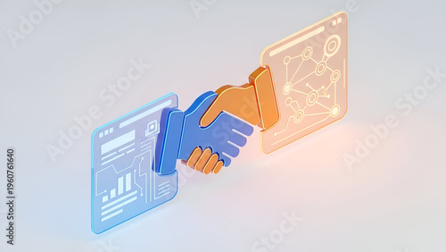 Digital handshake concept with abstract graph; collaboration innovation; online business