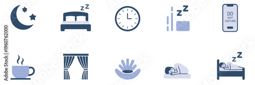 Sleep hygiene and rest recovery cycle icons – Perfect for sleep tracking apps, wellness brochures, or health education.