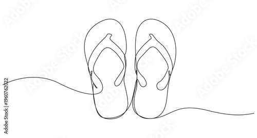 One Line Flip Flops Continuous Line Art Minimal Summer Beach Slippers Illustration