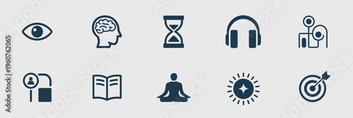 Concentration and task management icons – Ideal for workflow guides.