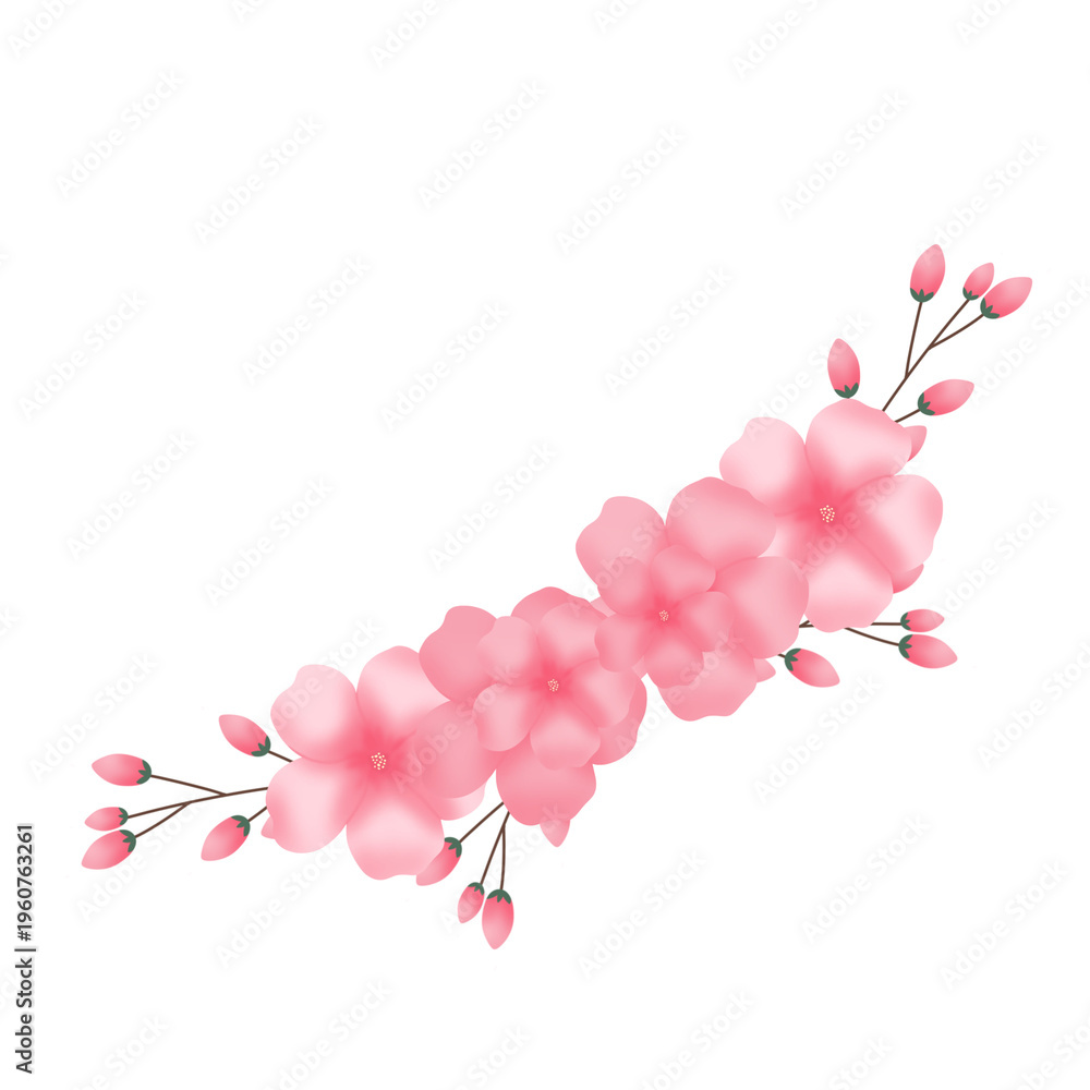 Fototapeta premium Dense sakura bouquet cluster ideal for center decoration, wedding invitations and floral compositions.