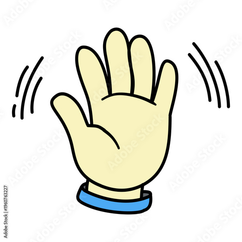 Cartoon waving hand icon, friendly hello gesture, vector greeting sign isolated on transparent