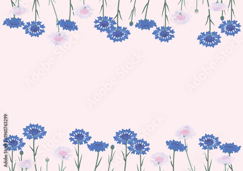 矢車菊の上下フラワーフレーム背景 A4サイズ ベクターテンプレート