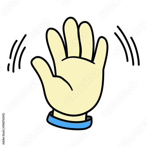 Cartoon waving hand icon, friendly hello gesture, greeting sign isolated on transparent