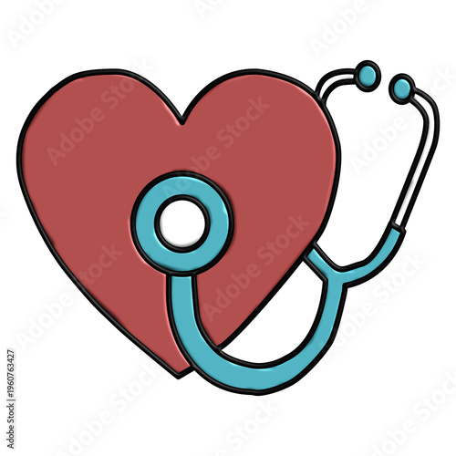 Red heart with blue stethoscope icon, medical health checkup and cardiology care concept vector