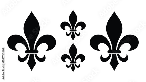 Three black fleur de lis emblems are displayed against a stark white background