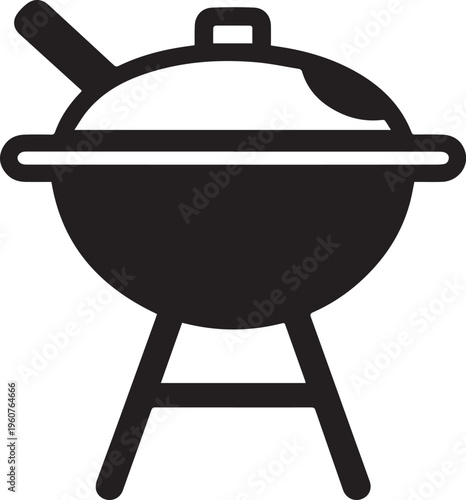 A monochrome illustration depicts a detailed barbecue grill, ideal for outdoor cooking and culinary creations. 