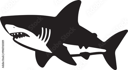 A fierce silhouette of a great shark, capturing its power and predatory nature.