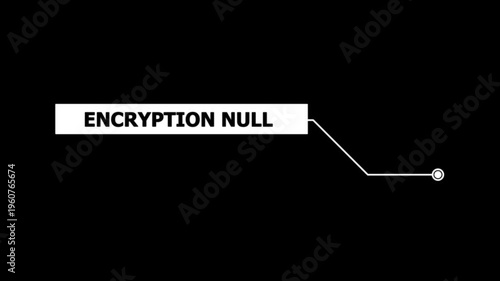 Animation of HUD elements with text Encryption Null. Animate a white callous for text. HUD elements on black background. Futuristic callout titles. Virtual sci fi textbox for HUD.