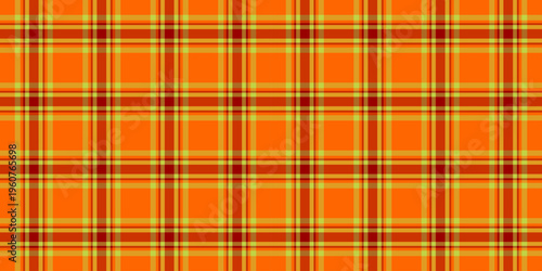 October plaid check textile, vivid texture background seamless. Revival fabric tartan vector pattern in amber and orange colors.