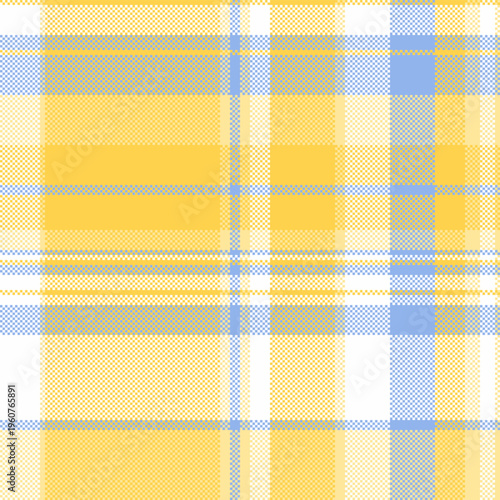 Bedding tartan pattern plaid, advertising background texture check. Velvet textile fabric seamless vector in yellow and white colors.
