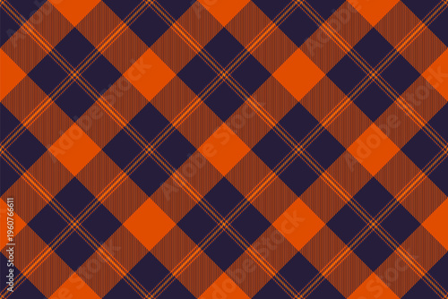 Outside fabric vector plaid, line pattern texture check. Royal background seamless textile tartan in dark and orange colors.