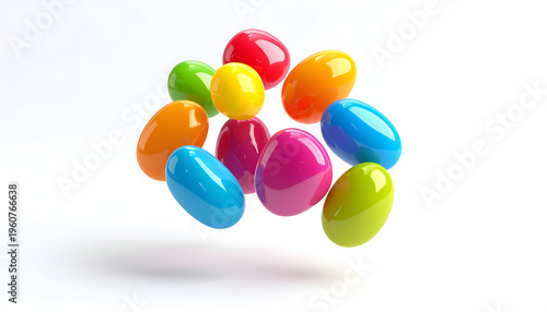 Glossy colorful jelly beans in a heap; eye-catching candies with vibrant colors isolated
