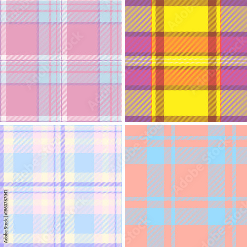 Clean plaid bundle for presentation templates. Structured tartan grids support visual order. Vector geometry maintains alignment.