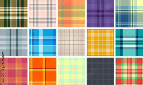 Plaid pattern set for print shops and craft stores. Optimized tartan repeats support reliable output. Vector paths remain accurate.