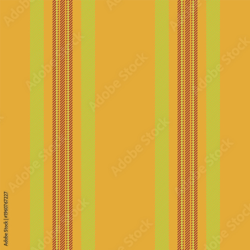 Fextile pattern textile lines, custom texture background vertical. Wear seamless vector stripe fabric in amber and green colors.