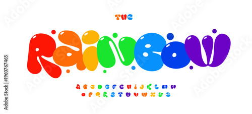 Rainbow Colorful Font Balloon Funny Logo Bubble Alphabet, Liquid Rounded Letter Set Modern Typography, Creative Typographic Design for Joyful Text, Poster Title, Headline, Logotype. Vector Typeface