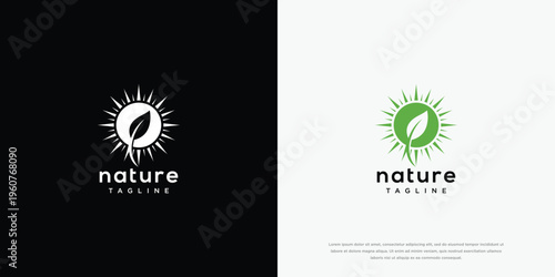 Nature Sun Leaf Logo Concept for Organic and Eco-Friendly Brands