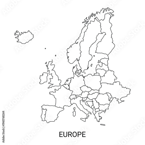Clean and minimal Europe map outline vector featuring precise geographic borders
