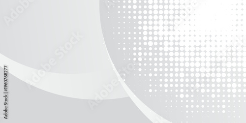 Abstract background with circles and halftone dots pattern. Grey and white backdrop. vector