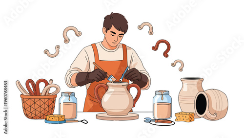 Craftsman’s Artistic Vision: An artisan meticulously shapes clay, turning it into a beautiful vase, embodying the creative spirit.