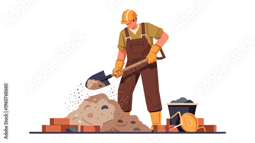 Building Foundation: An construction worker using tools to build a strong foundation