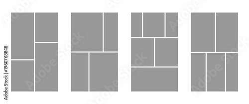 Set of collage grid manga comic storyboard layout panel blank template. Empty page frame for comic book, photo collage, poster, flyer. Vector illustration
