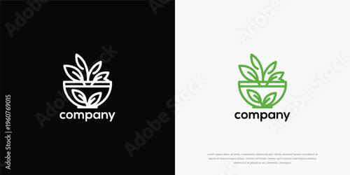 Minimalist Green Bowl with Leaves Logo Design for Natural and Organic Products