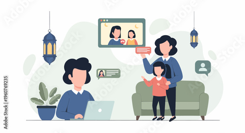Family video call connecting with relatives remotely during holidays.