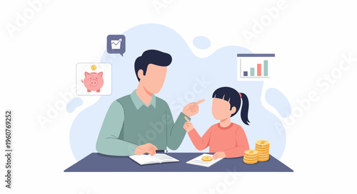 Father and Daughter Learning Financial Education Together.