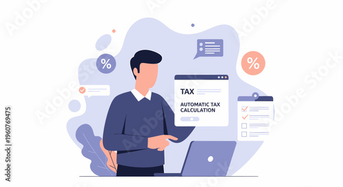 Man Calculating Taxes Using Automatic Tax Calculation Software.