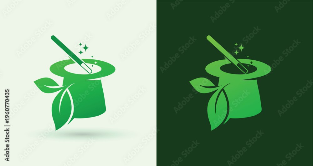 Obraz premium Eco Leaf Magic Hat Wand Logo for Event Entertainment Branding 