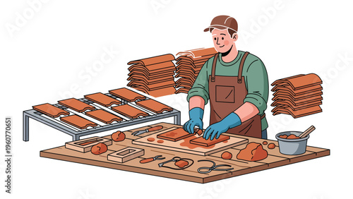 Artisan at Work: An artisan meticulously prepares and arranges the raw materials on a wooden surface in a well-lit workshop. The image exudes a sense of dedication and expertise in craftsmanship.