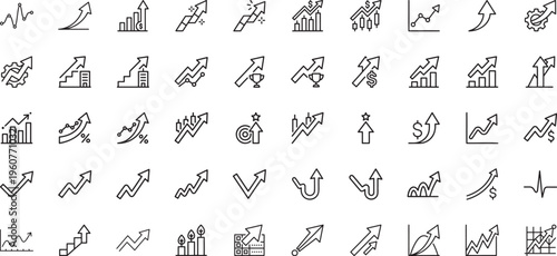 Achievement oriented business metrics and goal tracking outline icons