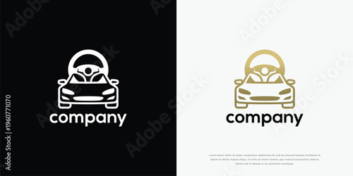 Modern Car with Steering Wheel Logo Concept for Automotive Business