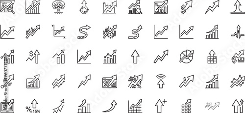 Industrial development and sustainable business success thin line icon collection
