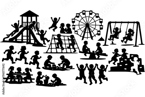 Playground Fun Silhouette Illustration with Ferris Wheel