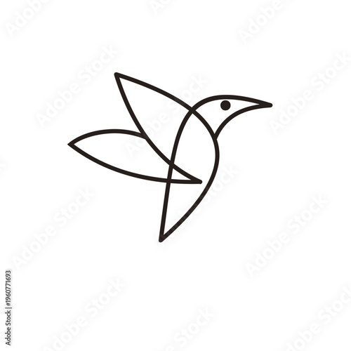 Minimalist Hummingbird Line Art Logo Design - Simple Flying Bird Icon
