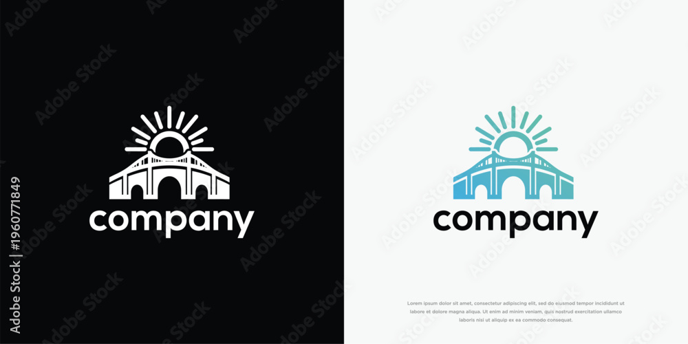 Obraz premium Modern Arched Building and Sun Logo Design Template