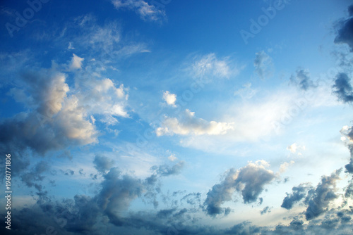 Clouds and blue sky background with copy space.