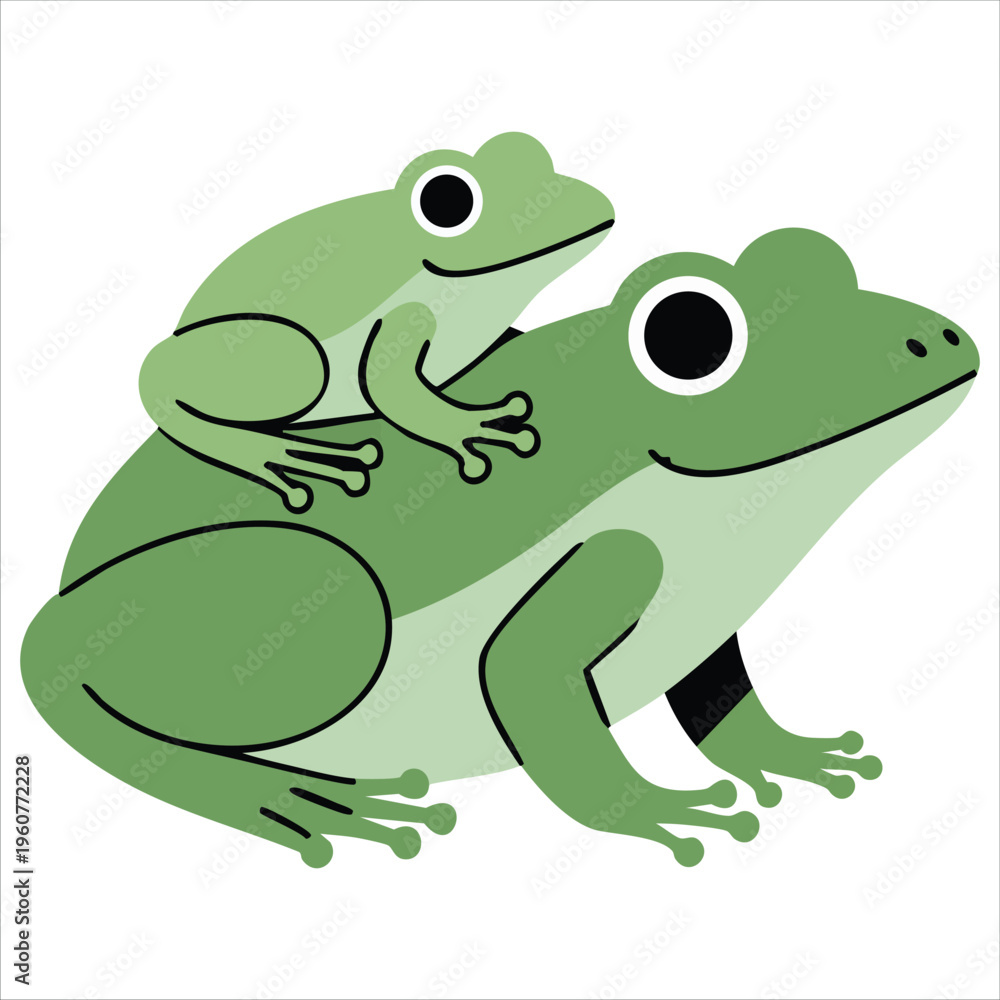 Fototapeta premium Charming Cartoon Of A Mama Frog With Her Little One In Artistic Raster Style Isolated Vector Illustration On White Background