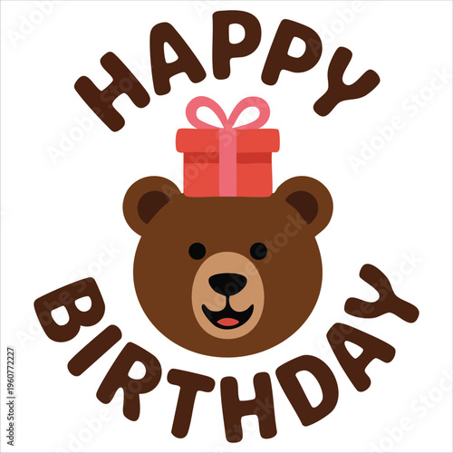 Cheerful Birthday Card Featuring A Friendly Bear Surrounded By Sparkling Stars Isolated Vector Illustration On White Background