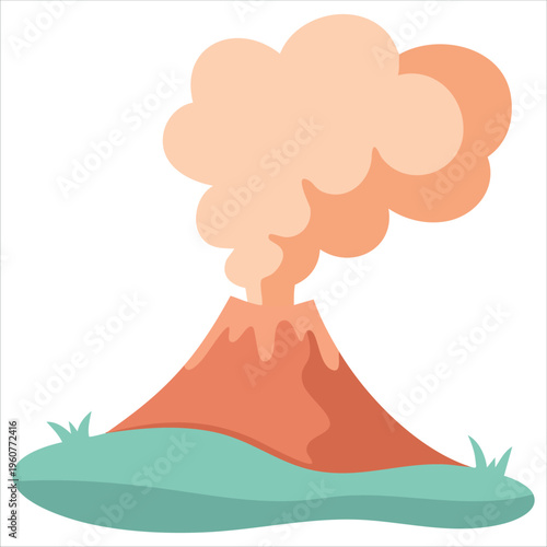 Small Cartoon Volcano Erupting With Orange Lava And A Large Plume Of Smoke Isolated Vector Illustration On White Background