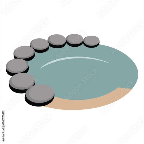 Cartoon Illustration Of A Natural Spring Flowing Between Rocks Isolated Vector Illustration On White Background